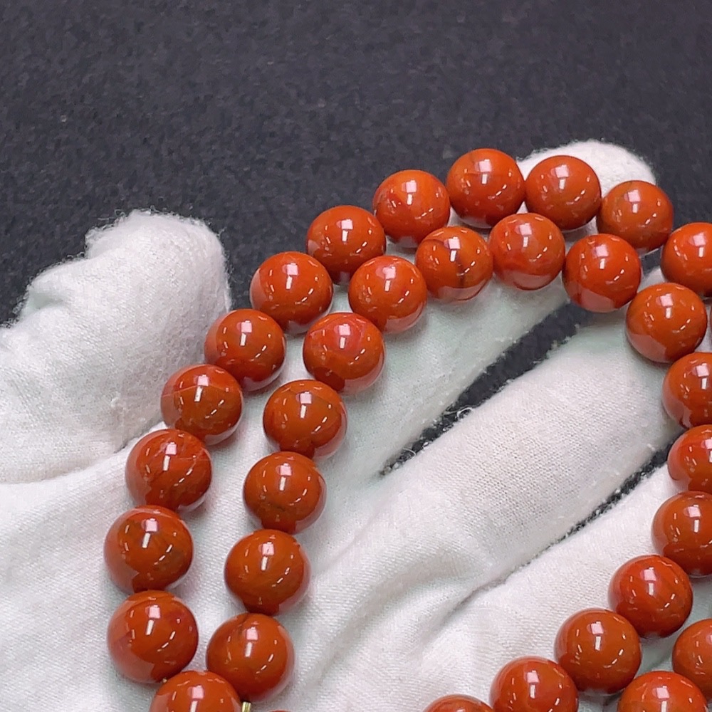 C33922462 South Red Agate Bead Necklace Non-Gold Visible Organic Matter Total Weight Approx. 65.72g Size About 9.8mm