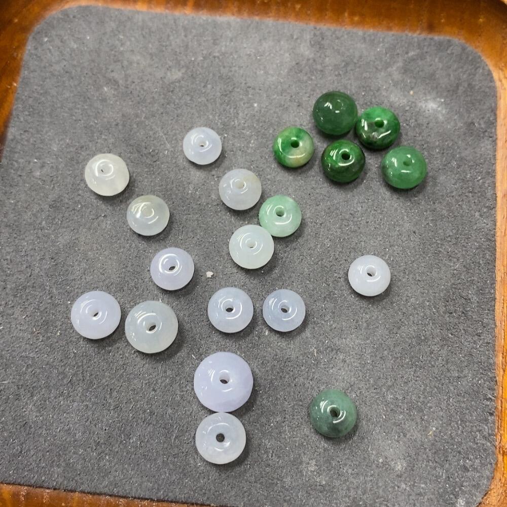 F3261396 Jadeite Beads Sold as a Lot with Individual Cracks and Veins