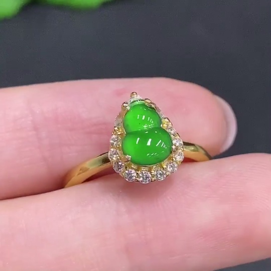 F34967475 Jadeite Gourd Inlaid Ring Non-Gold Inlaid Adjustable Size Total Weight Approx. 2g