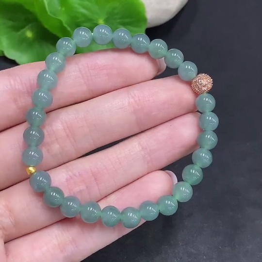 F34022677 Jadeite Bracelet Small Beads with 99% Gold Content Non-Gold Inlaid for the Rest Total Weight Approximately 12.4g Size About 6.1mm