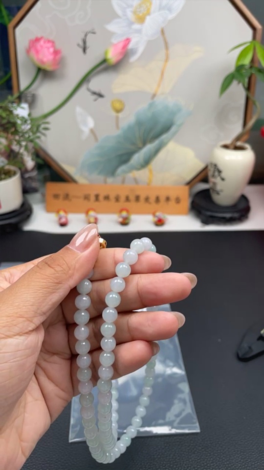 F31624691 Jadeite Bead Necklace Non-Gold Setting Total Weight Approx. 67g Size 7.4mm