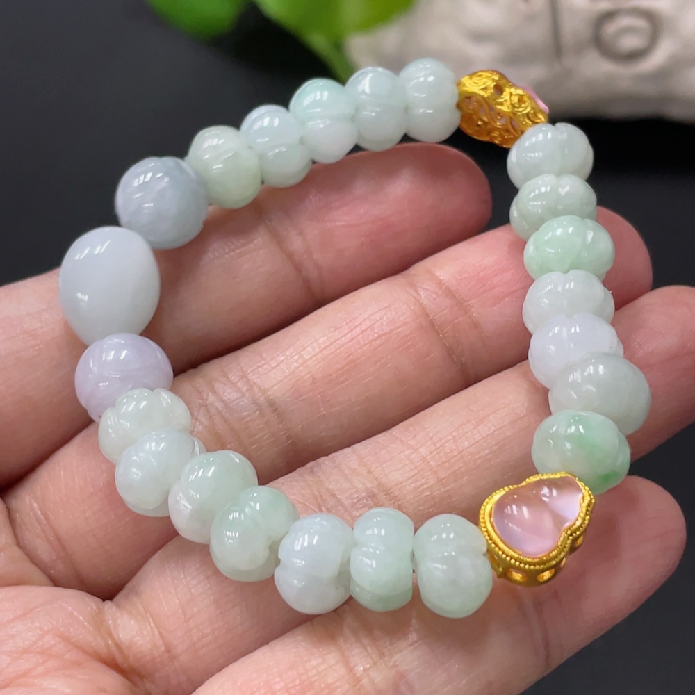 F34999428 Jadeite Bracelet Approx. 8.1mm Beads Non-Grade A Accessories Non-Gold Inlaid Total Weight Approx. 19.79g