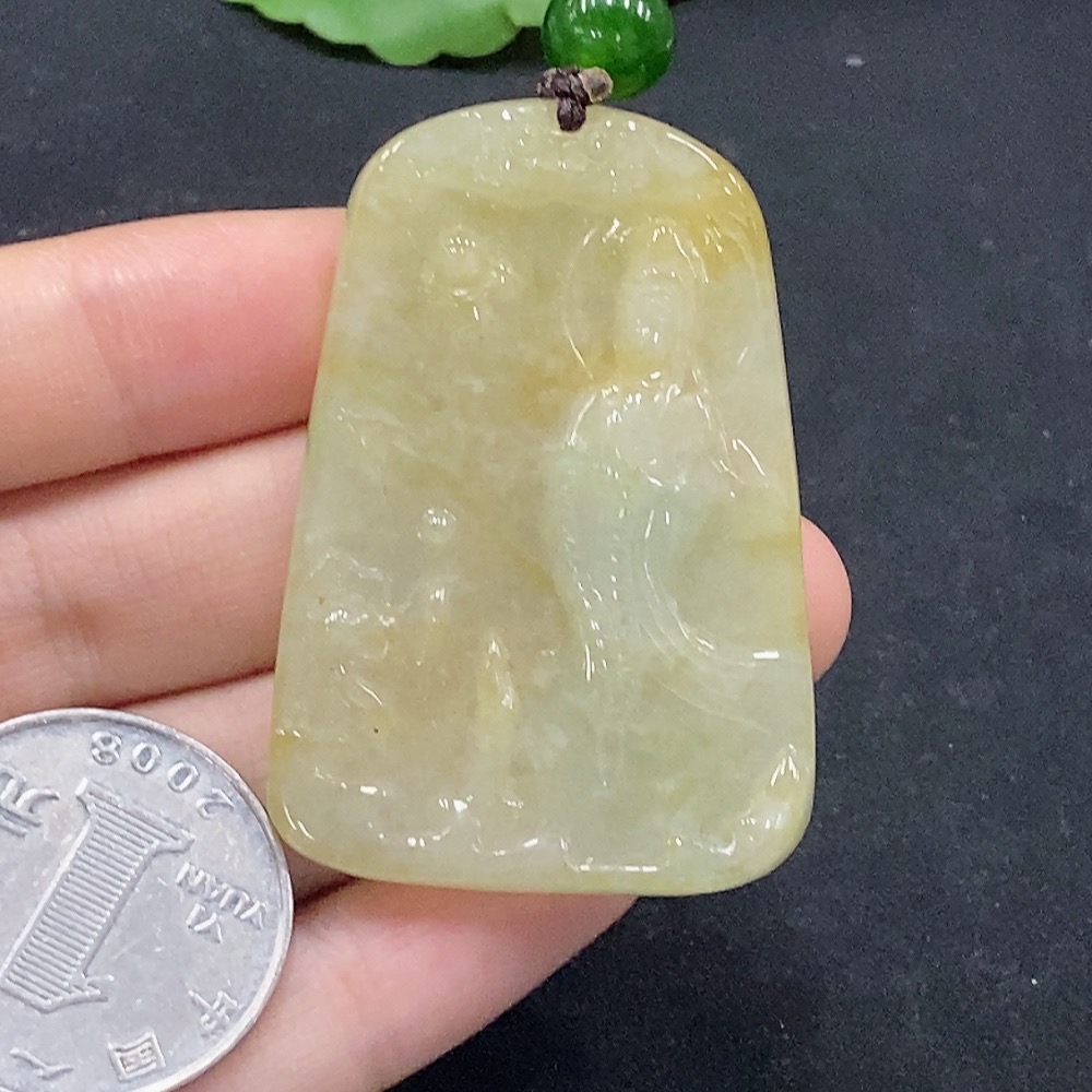 F32820287 Jadeite Guanyin Pendant Total Weight Approx. 16.79g Color Origin Undetermined With Non-Grade A Beads