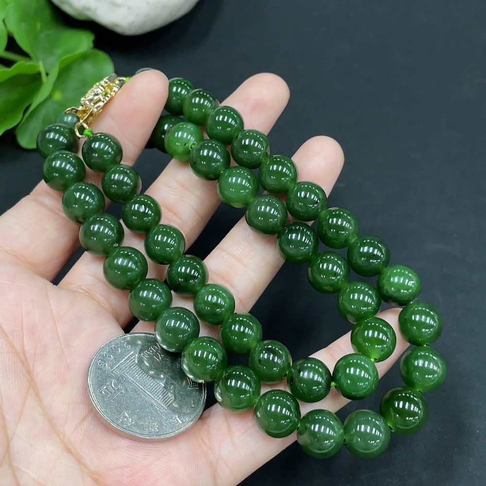 H25935661 Hetian Jade Bead Necklace Approx. 9.1mm Non-Gold Total Weight About 63.4g