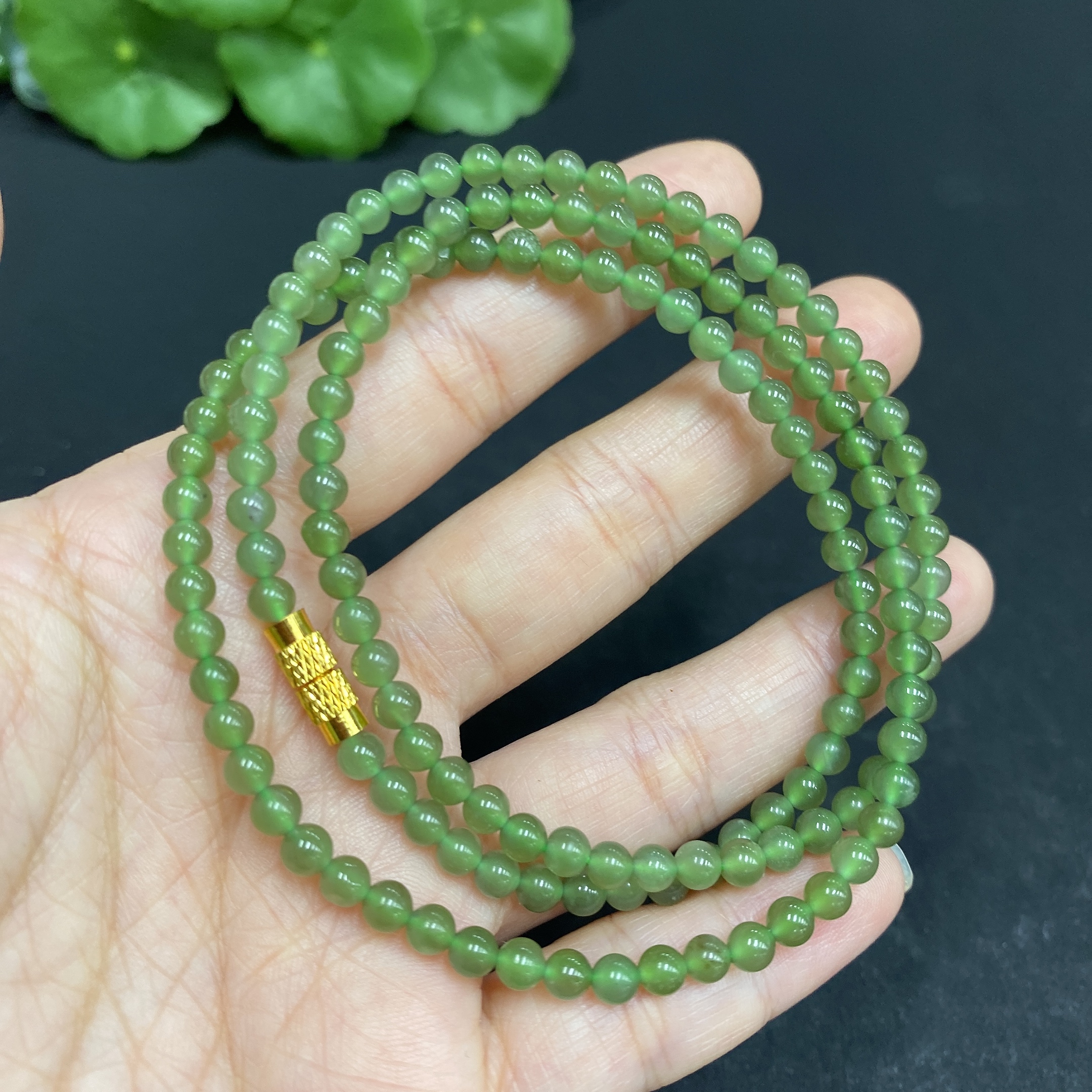 H33878370 Hetian Jade Bead Necklace, approx. 3.7mm, total weight approx. 14.5g