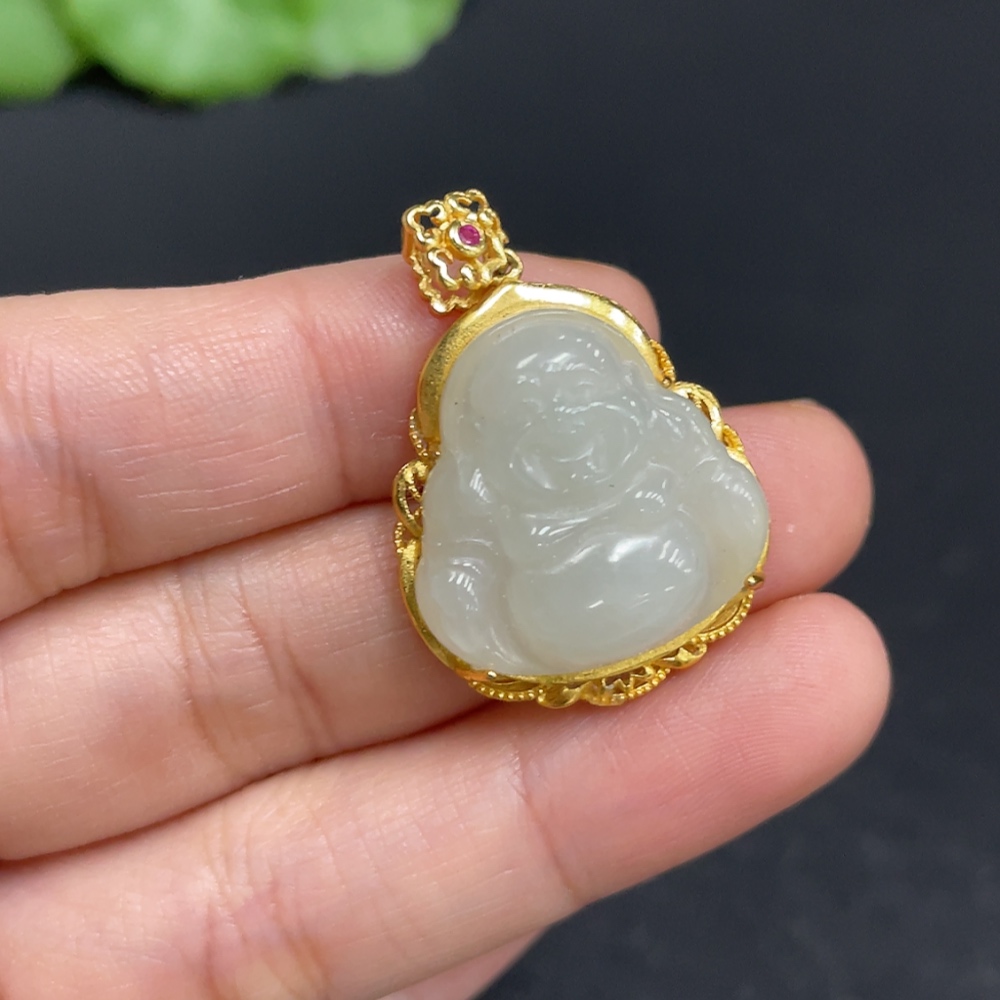 H35103141 Hetian Jade Pendant Buddha Non-Gold Inlaid Total Weight Approx. 4.6g