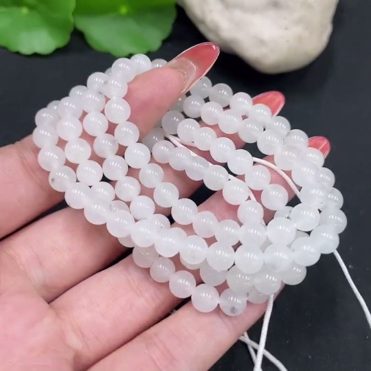 H35085377 Hetian Jade Bead Necklace, approx. 6mm, total weight approx. 35.7g, containing other mineral components