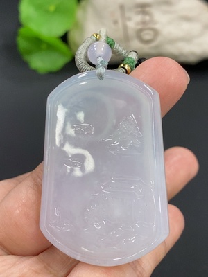 F41926748 翡翠山水牌挂件 货品总重约19.1g 配珠非A