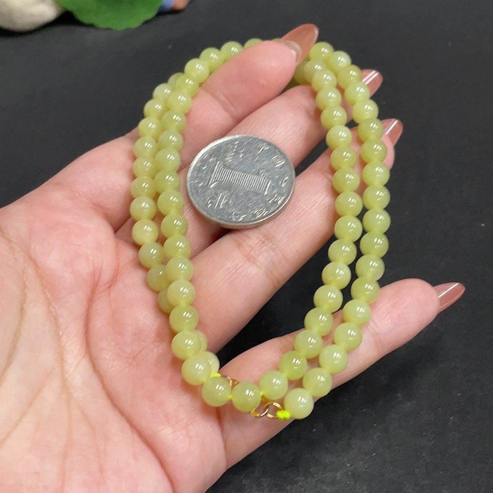 H34011808 Hetian Jade Bead Necklace, Approx. 5.9mm, Total Weight Approx. 26.2g, Non-Gold