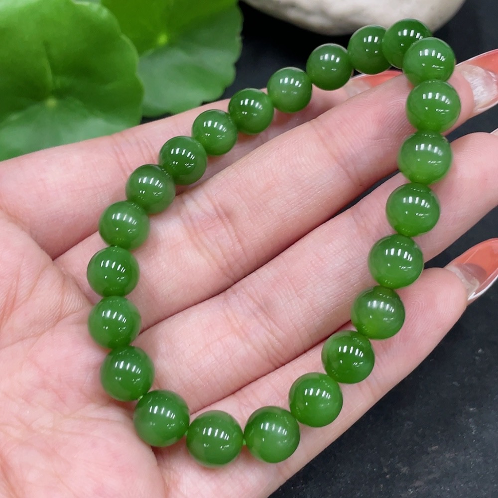 H35147706 Hetian Jade Jasper Bracelet, approx. 8mm beads, total weight approx. 18g