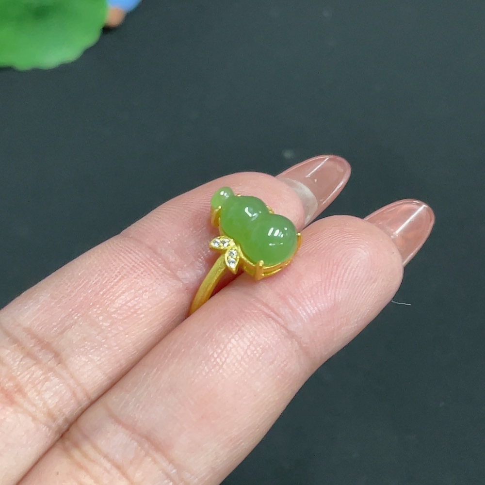 H35099951 Hetian Jade Jasper Inlaid Adjustable Ring