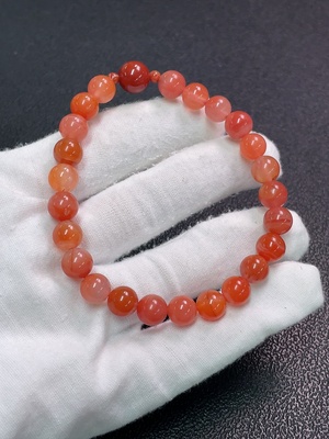 C33890636 Red Agate Bracelet with Visible Organic Matter, Non-Natural Accent Stones, Total Weight Approx. 19.23g, Size 7.8mm (Including Impurities)