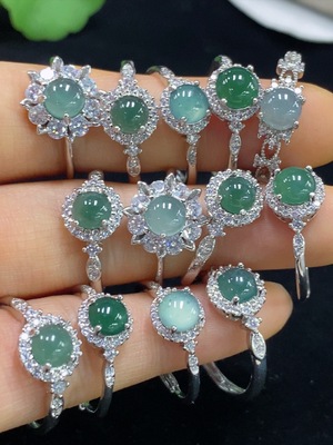 F35135386 Jadeite cabochon inlaid ring non-metal adjustable