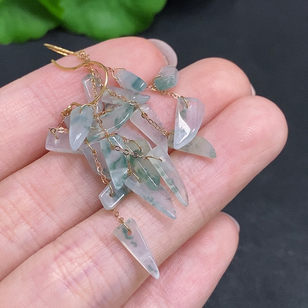 F34003066 Jadeite Inlaid Earrings Suspected Gold-Plated Total Weight Approximately 3.1g