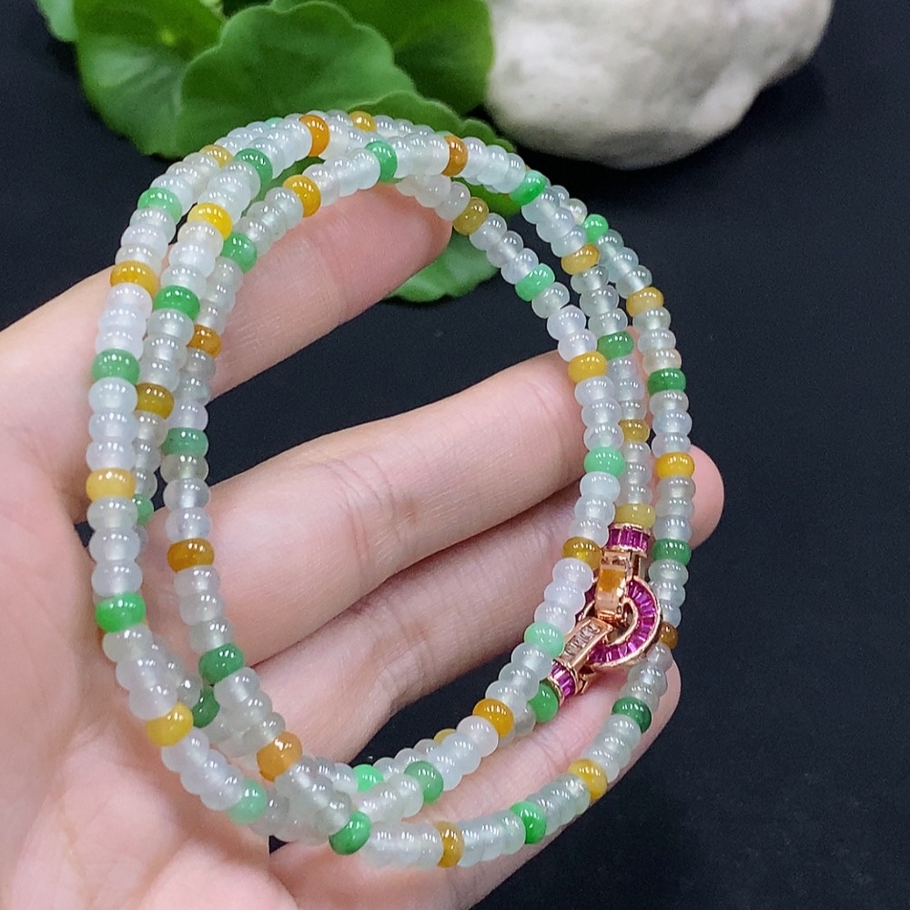 F33927305 Jadeite Beaded Necklace Approx. 4.3mm Total Weight Approx. 26.14g Yellow Beads Color Origin Undetermined Non-Gold Inlaid