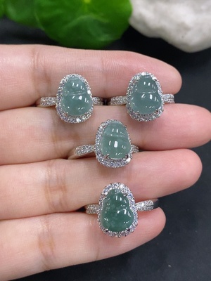 F34001403 Jadeite Gourd Inlaid Ring Sell as a Lot Size Adjustable Non-Gold Inlaid