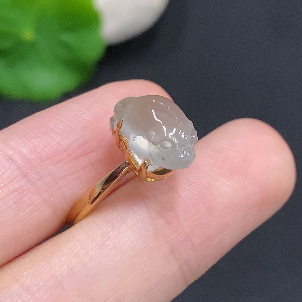 F33906484 Jadeite Three-legged Golden Toad Inlaid Ring 18k Gold Total Weight Approx. 2.8g Size 12