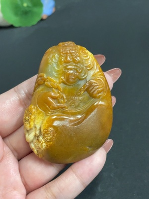 H34004002 Hetian Jade Pendant - Zhong Kui, Total Weight Approx. 90.5g, Contains Other Mineral Components, Undetermined Skin Color Formation