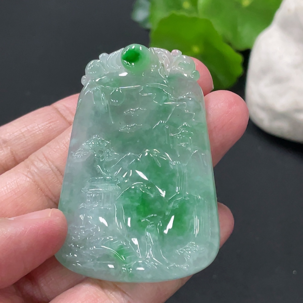 F34018416 Jadeite landscape pendant, total weight about 27g