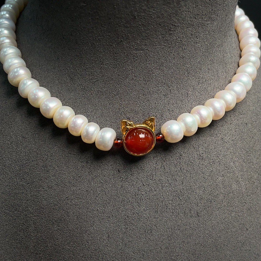 C20221781 Pearl Bead Necklace Non-Gold Setting Approx. 9.3mm Total Weight About 48.45g Non-Pearl Matching Beads