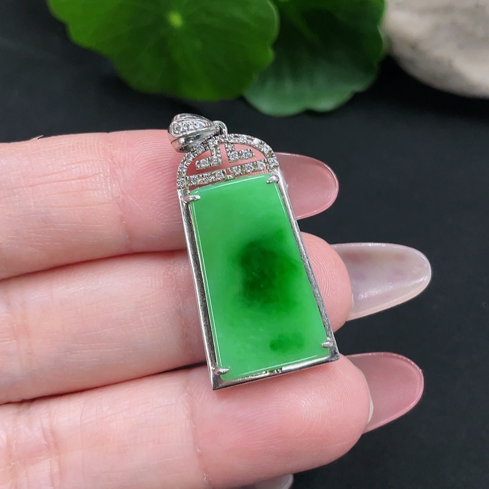 F34032697 Jadeite Inlaid Pendant Total Weight Approx. 3.6g (Non-gold Inlaid)