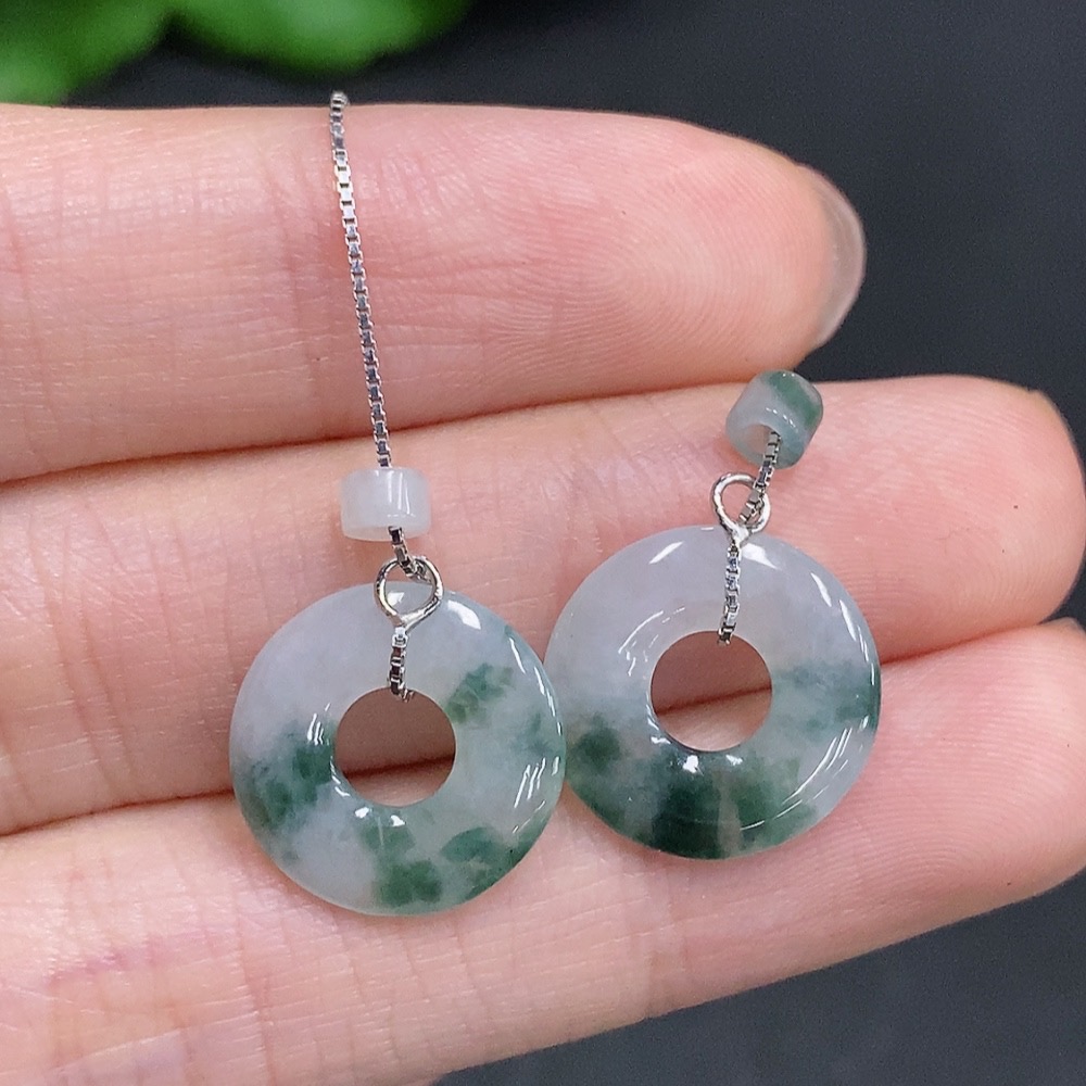 F35079278 Jadeite Donut Drop Earrings Non-Gold Setting Total Weight Approx. 2g