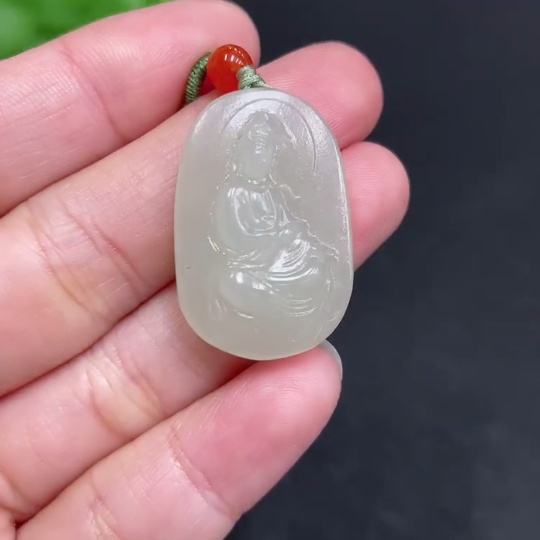 H34072413 Hetian Jade Pendant Guanyin Total Weight (including rope) 7g