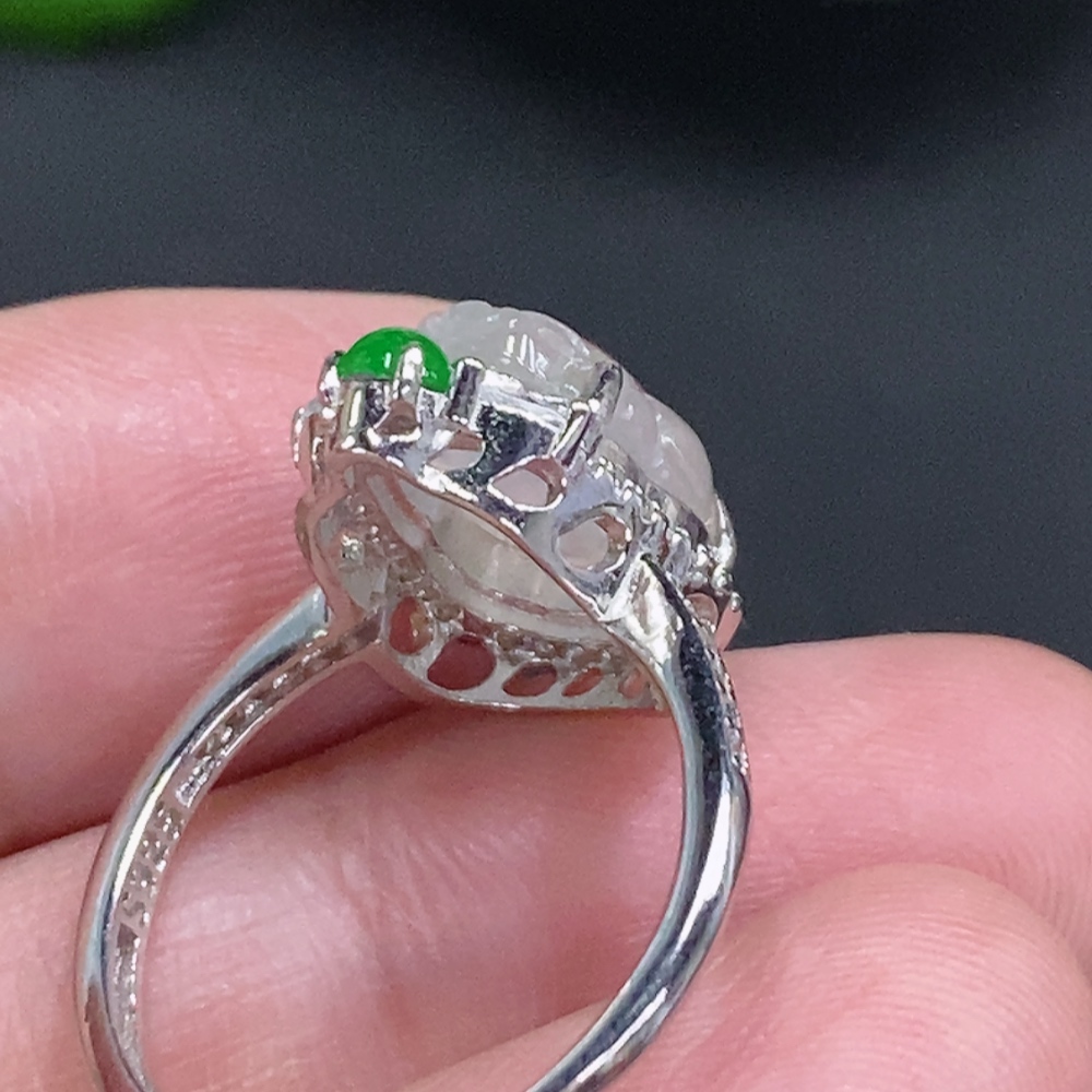 F34001077 Jadeite Inlaid Ring, Adjustable Size, Non-Gold Inlaid, Total Weight Approx. 2.6g