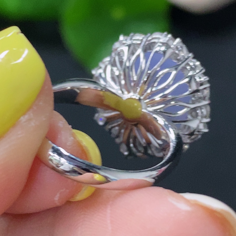 F28252590 Jadeite Inlaid Ring 18k with Diamond Size 14 Total Weight Approx. 7.35g