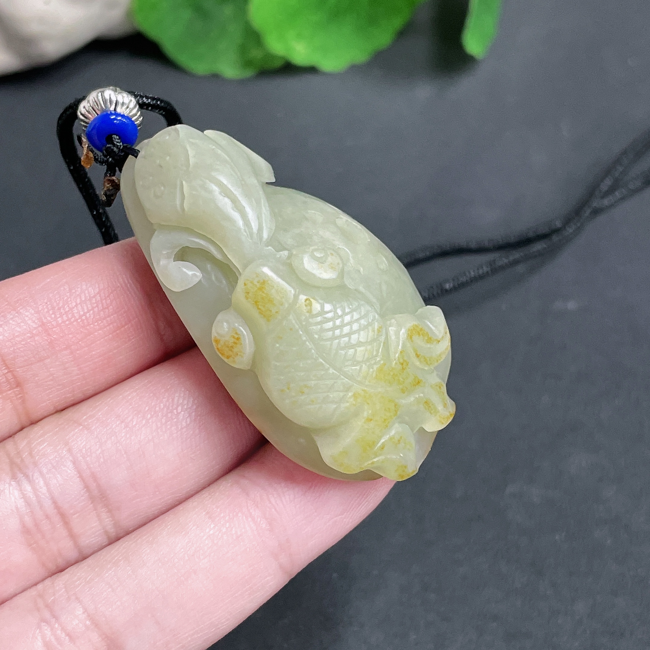 H17867684 Hetian Jade Pendant 'Abundant Year After Year' with Cord, Total Weight 37.51g, Undetermined Skin Color Origin