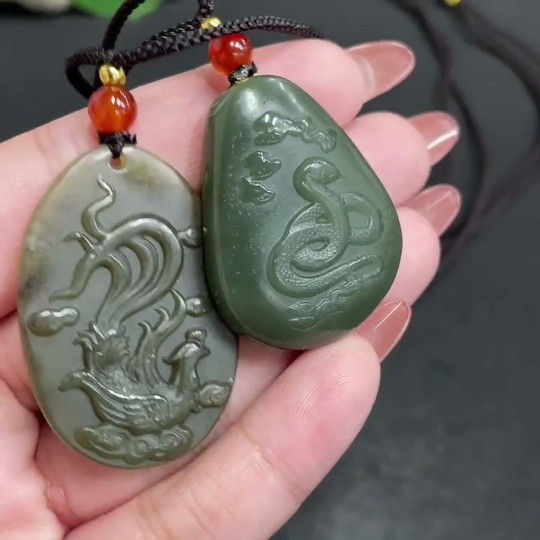H34054875 Hetian Jade Pendant  Spirit Snake  Phoenix