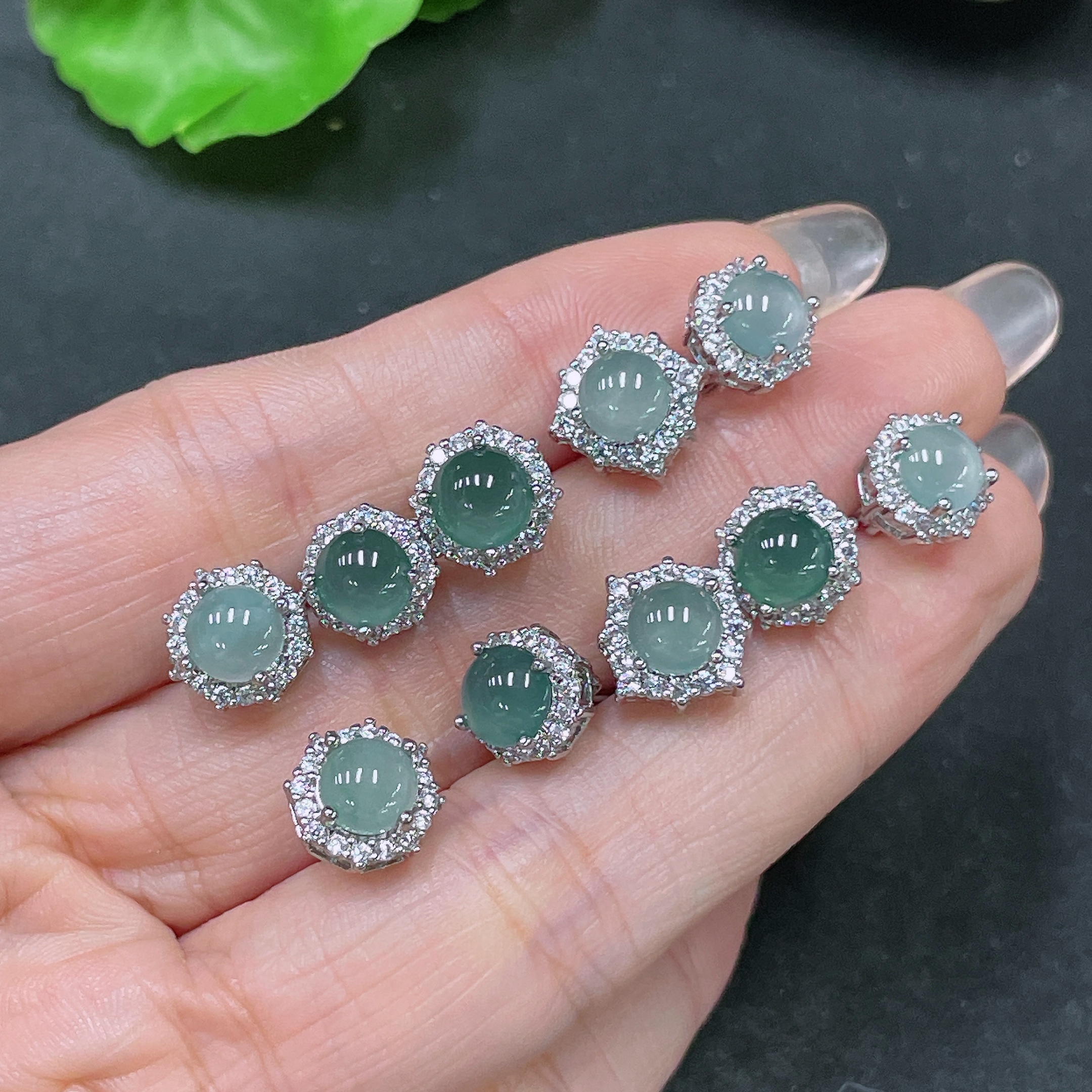 F34065109 Jadeite Inlaid Earrings Non-Gold Sell as a Lot