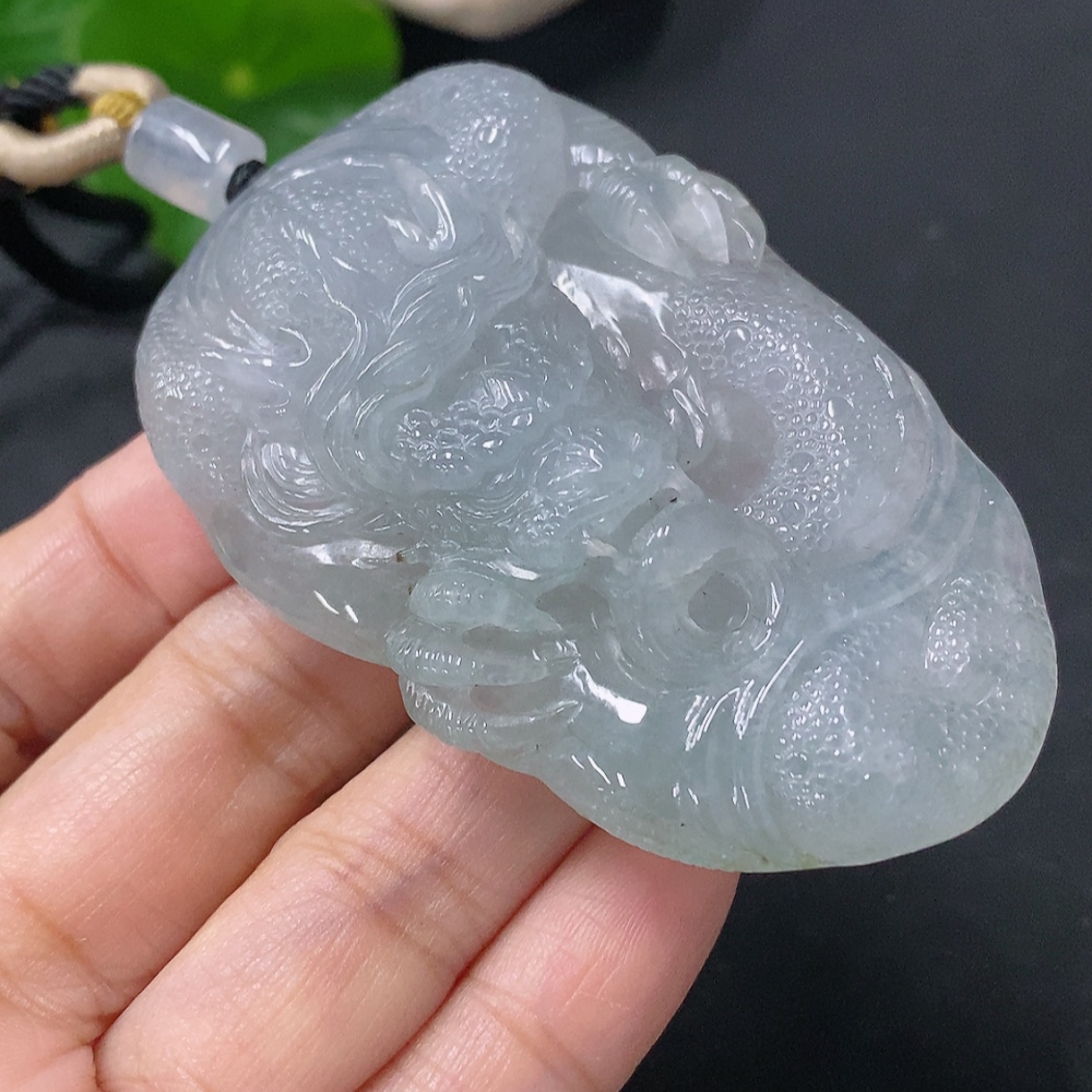 F35117010 Jadeite Pendant Dragon Plaque Total Weight Including Rope 54.93g