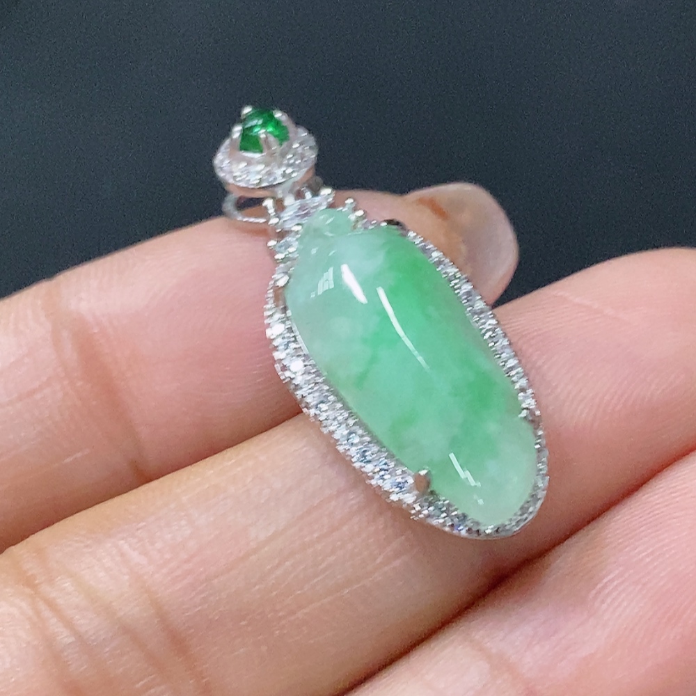 F27116405 Jadeite Inlaid Blessing Melon Pendant Non-Gold Matching Beads Non-Grade A Total Weight Approx. 2.69g