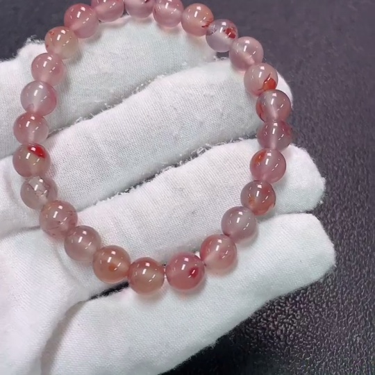 C34990867 South Red Agate Beaded Bracelet, Total Weight Approx. 15.12g, Bead Size About 7.6mm