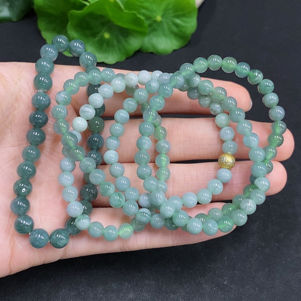 F32807075 Jadeite Bead Necklace + Bracelet Sell as a Lot Non-Gold Inlaid