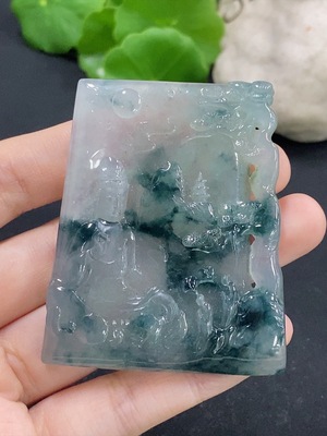 F46548212 翡翠悟道拜观音挂件 货品总重约47g