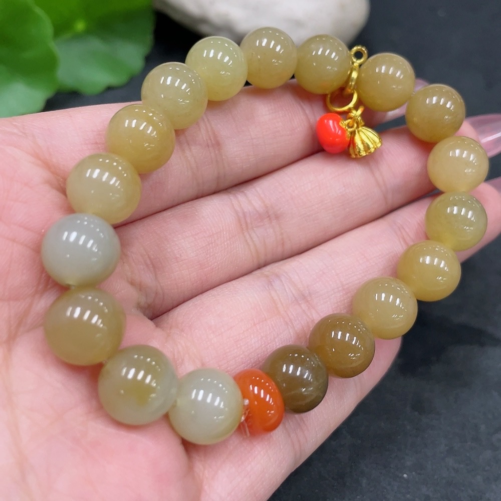 H33924967 Hetian Jade Bracelet, Beads Not Hetian Jade, Approx. 9.8mm, Total Weight Approx. 30.3g, Non-Gold