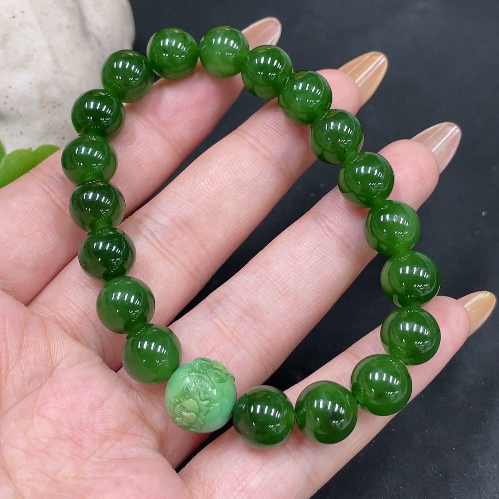 H31663843 Hetian Jade Bracelet, Approx. 9.2mm, Total Weight About 28g, Beads Not Hetian Jade