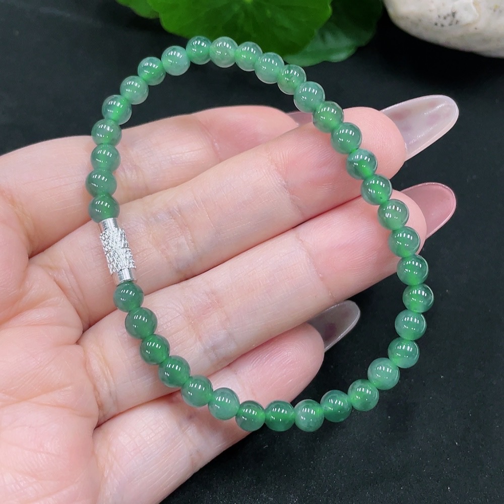 F34032410 Jadeite Bracelet Approx. 5mm Beads Total Weight Approx. 8.2g (Non-Gold Inlaid)