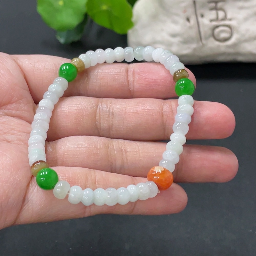 F34978904 Jadeite bracelet total weight approx. 12.35g non-A green beads undetermined color origin of yellow parts