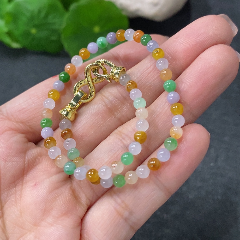 F34031117 Jadeite Beads Bracelet Approx.3.5mm Total Weight 6g Non-Gold Clasp Undetermined Yellow Bead Color Origin