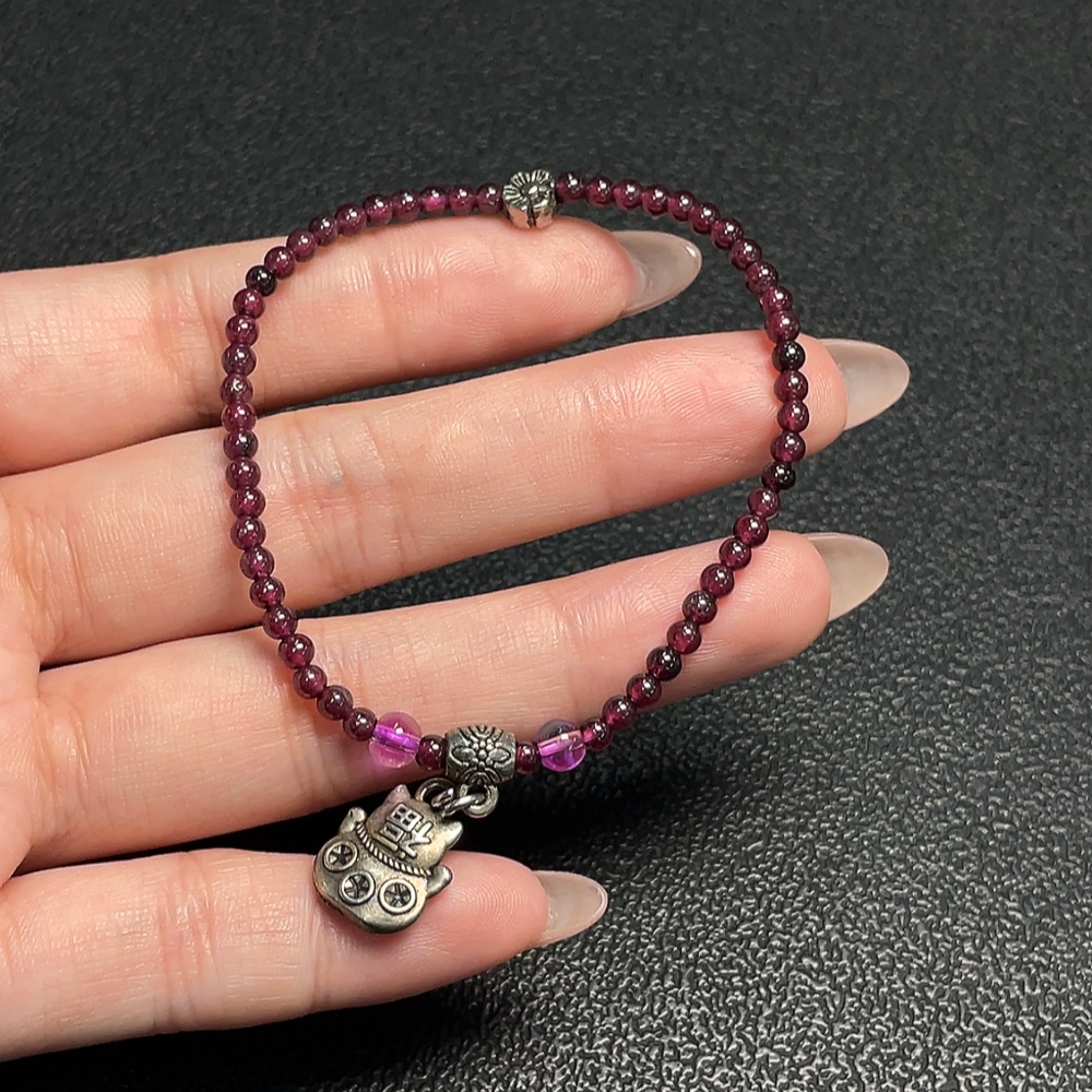 C34008988 Garnet Bracelet Non-Gold Total Weight Approx.5.86g Size About 3mm