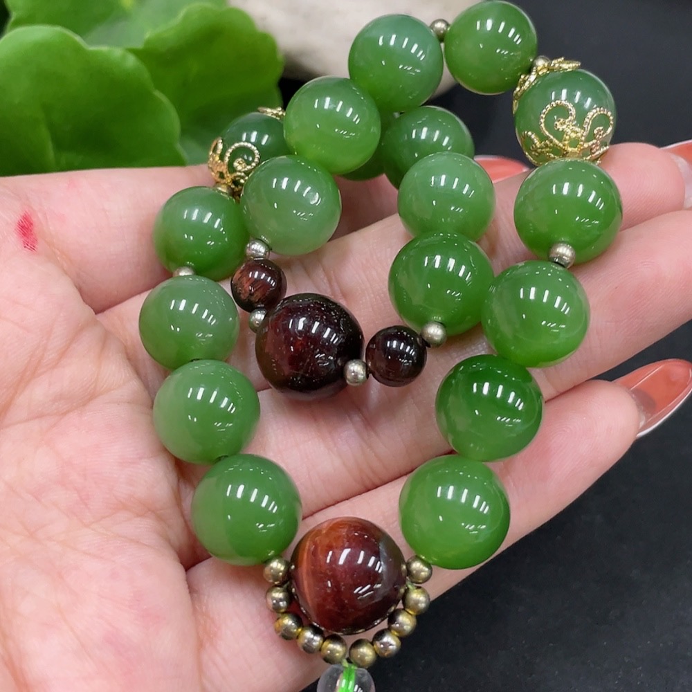 H34026077 Hetian Jade Bracelet Approx.11.5mm Total Weight Approx.56.1g (Including String) Non-Hetian Jade Beads Non-Gold