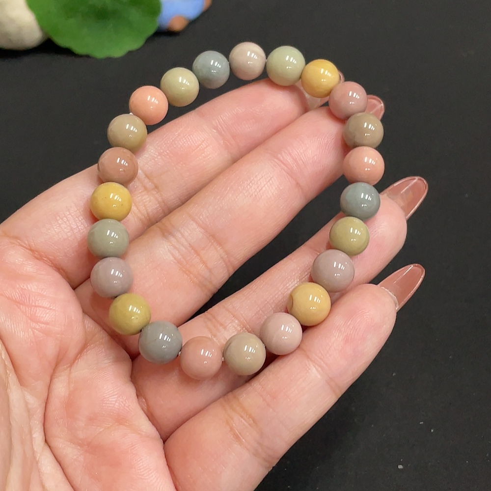 H35100778 Alashan Agate Bracelet, approx. 8mm beads, contains other mineral components, total weight approx. 16.8g