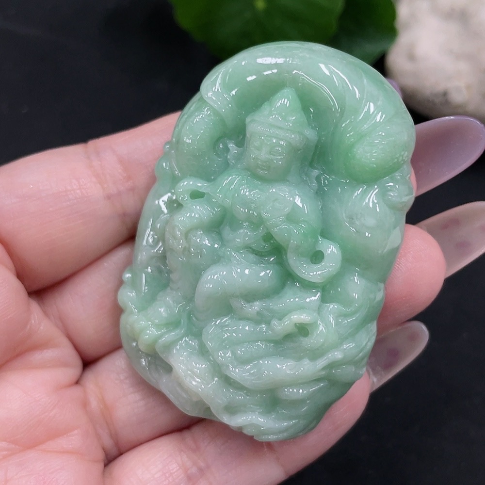 F35128124 Jadeite Dragon-Riding Guanyin Pendant