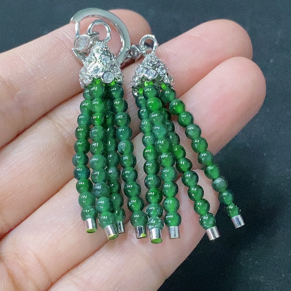 F31614762 Jadeite Inlaid Earrings Non-Gold Total Weight Approx. 6.9g