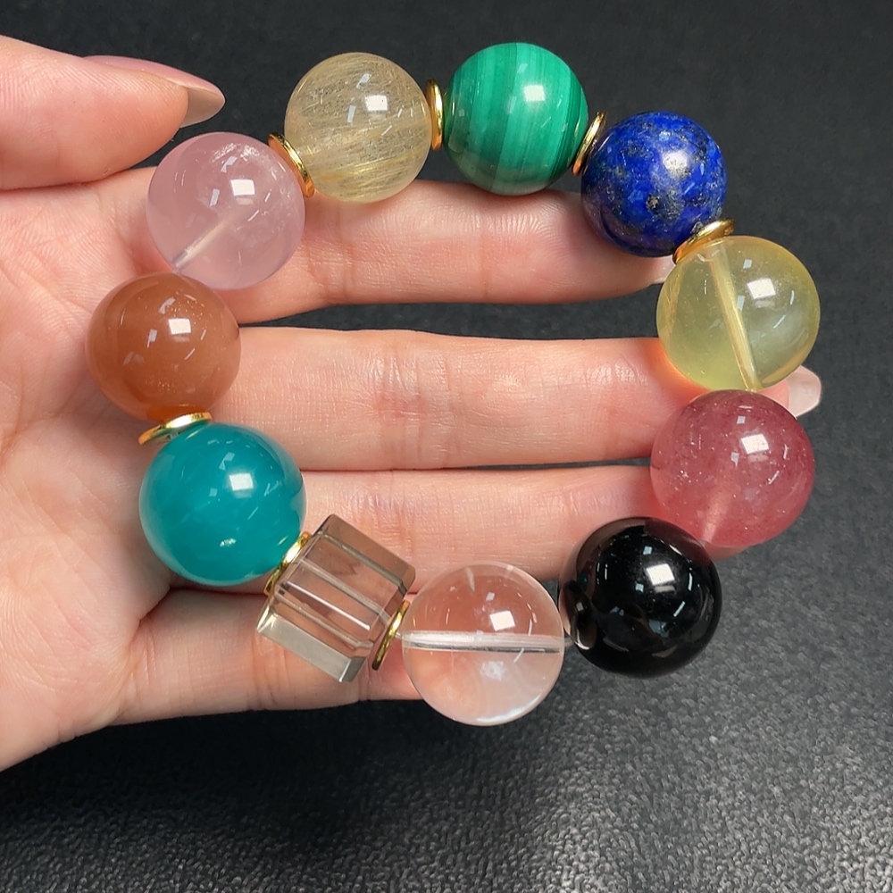 C33888694 Crystal Bracelet with Non-Natural Gemstones, Non-Gold, Total Weight Approx. 91.48g, Size Approx. 18.5mm (Mixed Stones)