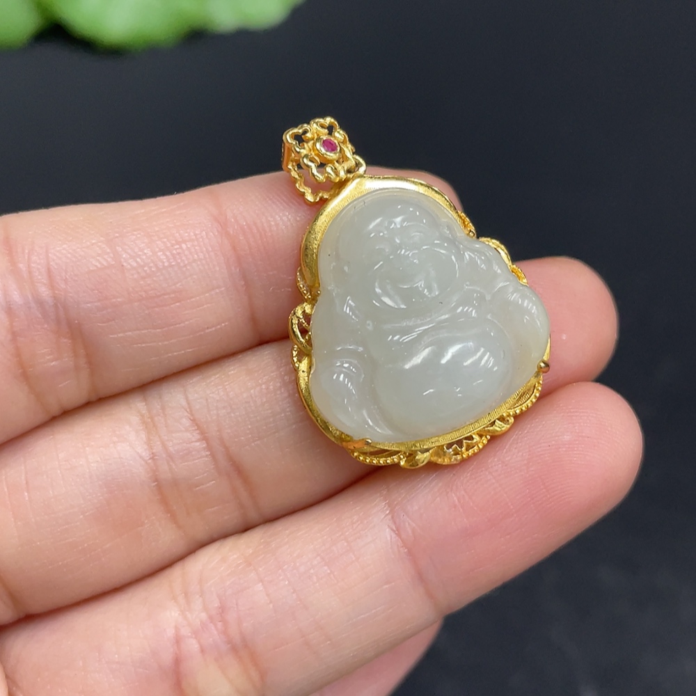 H35103141 Hetian Jade Pendant Buddha Non-Gold Inlaid Total Weight Approx. 4.6g