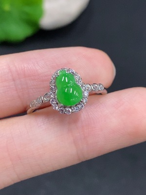 F31687543 Jadeite Gourd Inlay Ring, Non-Gold Inlay, Adjustable Size, Total Weight Approx. 1.8g